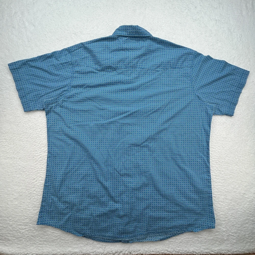 Wrangler Wrancher Shirt Mens 2XT Blue Western Pearl Snap Short Sleeve MTW1446